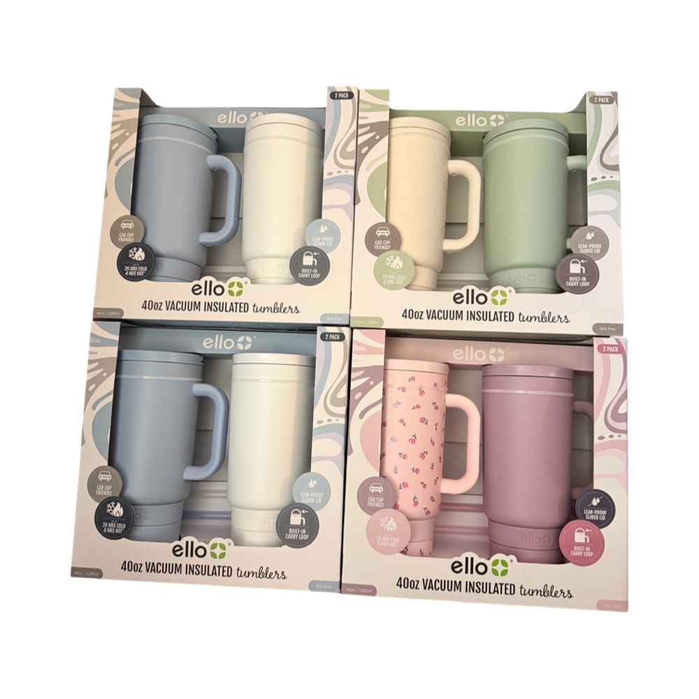 NEW‎ Ello 40oz Vacuum Insulated Tumblers 2 Pack Color: White Cobblestone